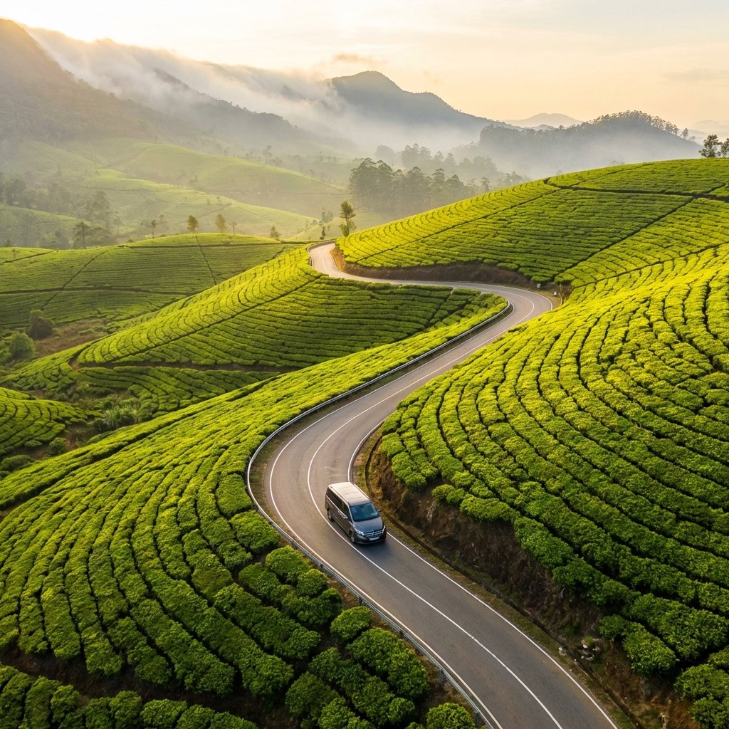 Beautiful scenic road through Sri Lanka's tea plantations